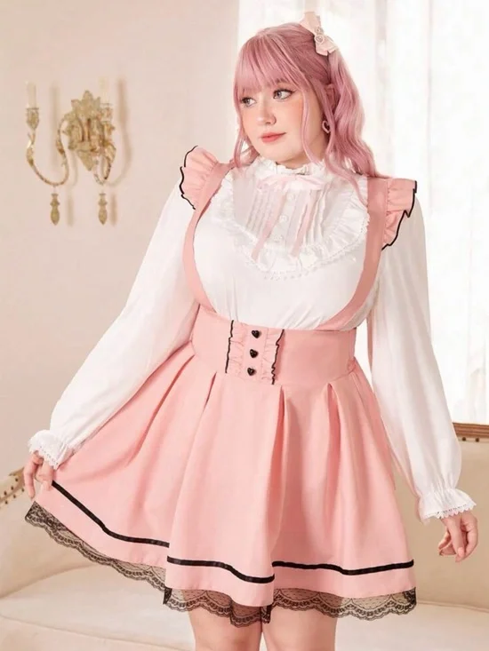 ROMWE Pink A-Line Mini Skirt with Black Trim - Picture 2 of 3